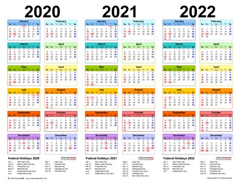 2020 2022 Three Year Calendar Free Printable Pdf Templates