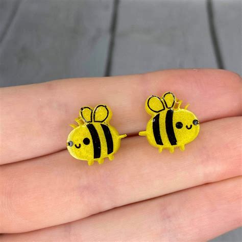 Bee Earrings Bee Stud Earrings Bumble Bee Earrings Resin Etsy