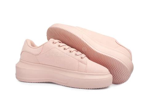 Pair Of Comfortable Pink Shoes On White Background Stock Photo Image