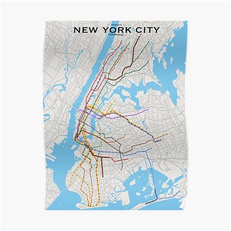 New York City Transit Map Poster By Cptvdesign Redbubble