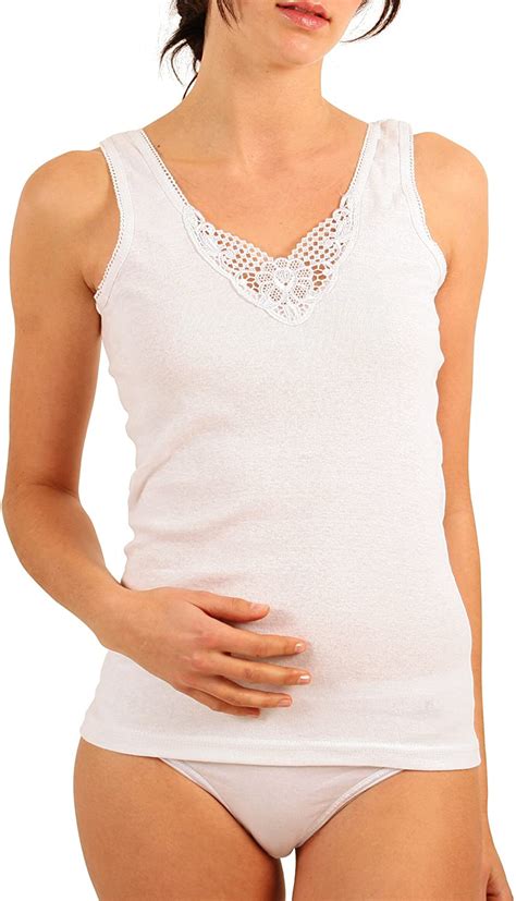 Yenita Womens Cotton Camisole Undershirt With Lace White Size X
