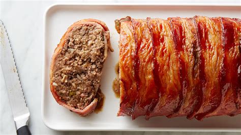 The raw pork in the meatloaf needs to cook evenly and the temperature is key. Bacon-Wrapped Meatloaf Recipe - Tablespoon.com