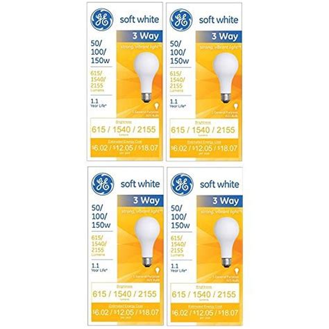 4 Pack Ge 3 Way Light Bulbs 50100150 Watt Soft White Lamp Bulb