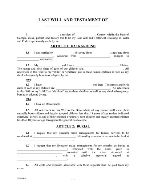 Printable Free Last Will And Testament