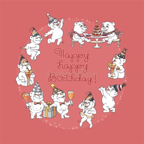 Happy Birthday Greeting Card With Two Bears In Car Vector Stock