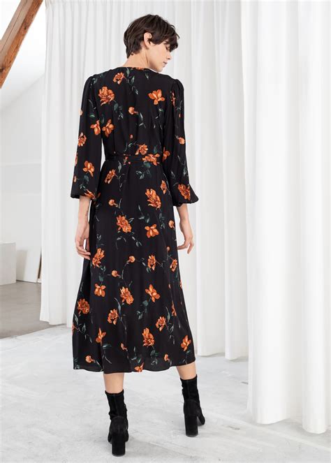 and other stories black floral wrap midi dress dresscodes