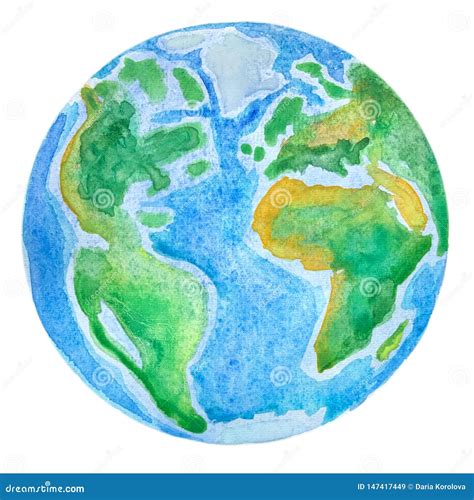 Globe Watercolor Illustration Of Planet Earth Mainlands And Continents