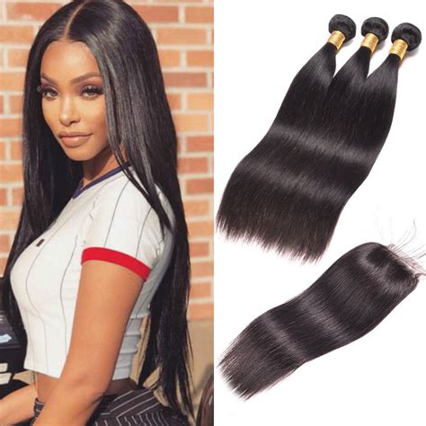 Indian Straight Hair 3 Bundles With Lace Closure Virgin Human Hair | Ms
