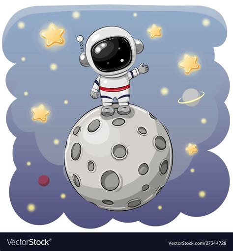 Cute Cartoon Astronaut On The Moon On A Space Background Download A