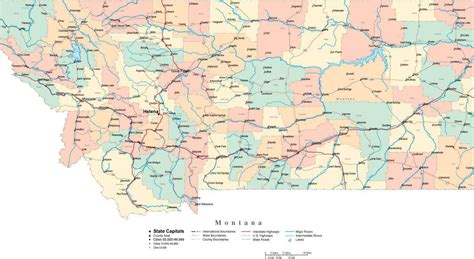 Montana Digital Vector Map With Counties Major Cities Roads Rivers