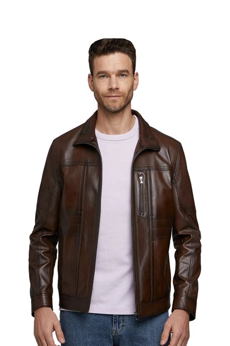 Lucky Blue Smith Mens 100 Real Brown Leather Jacket