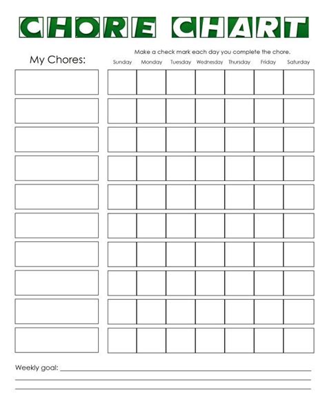 Weekly Chore Chart Chore Chart Template Printable Chore