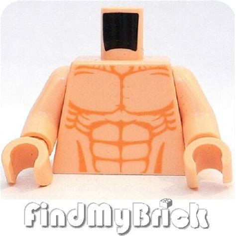 B025a Lego Torso Minifigure Bare Chest With Muscles Pattern Light Flesh New Ebay