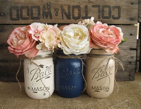 Sale Set Of 3 Pint Mason Jars Painted Mason By Rusticglamdesigns