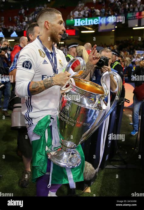 Sergio Ramos Of Real Madrid With The Uefa Champions League Trophy