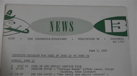 1956 Kcop 13 Television Los Angeles Program Schedule Information And