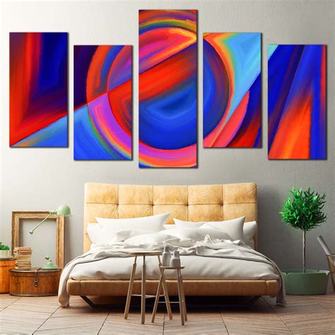 Modern Abstract Canvas Wall Art Blue Red Abstract Forms 5 Piece Multi
