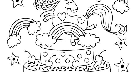 The printable bookmarks feature unicorns, rainbows and stars. Cute Unicorn Cake Coloring Pages
