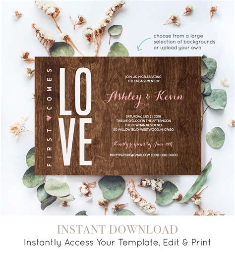 Printable Engagement Party Invitation Template, Modern Engagement
