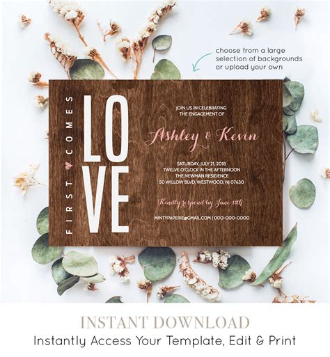 Printable Engagement Party Invitation Template Modern Engagement Announcement Instant Download