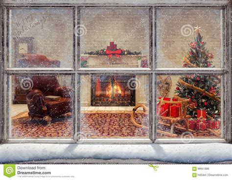 Christmas Scene Through Window Stock Illustration Illustration Of