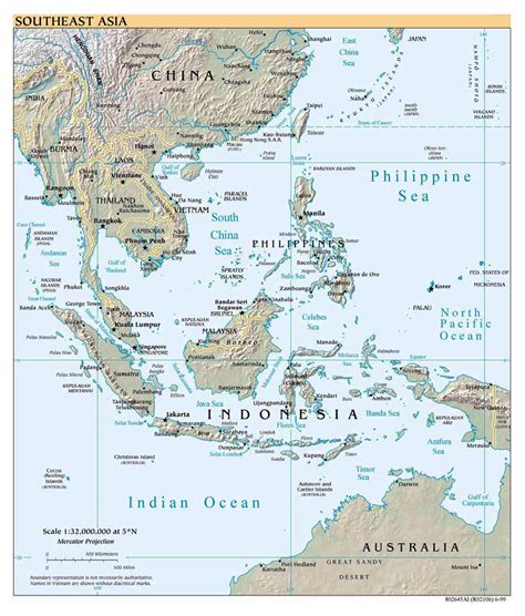 Detailed Political Map Of Southeast Asia With Relief 1999 Vidiani