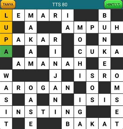 Setiap kotak mendatar / menurun memiliki pertanyaaan jadi jawab dan lengkapilah sampai semua kotak terisi. Kunci Jawaban TTS Asli Level 71, 72, 73, 74, 75, 76, 77 ...