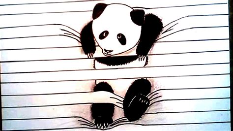 How To Draw Panda 3d Drawing Lined Paper Art Trick Youtube
