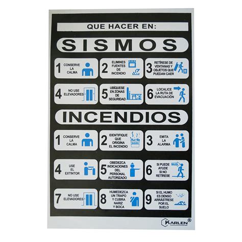 Señal Instrucciones De Sismoincendio 20x30cm Karlen Instrucciones De