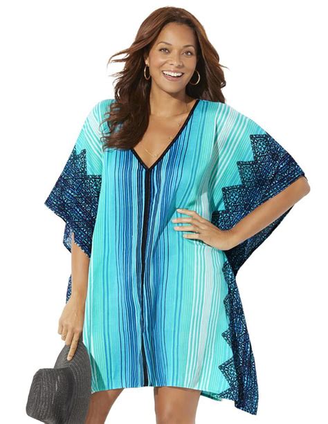 Swimsuitsforall Swimsuits For All Womens Plus Size Kelsea Cover Up Tunic 1820 Blue Aztec