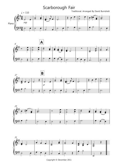 Scarborough Fair For Easy Piano Solo By Traditional Digital Sheet