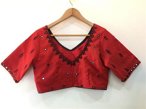Red Embroidered Cotton Blouse Thesaffronsaga