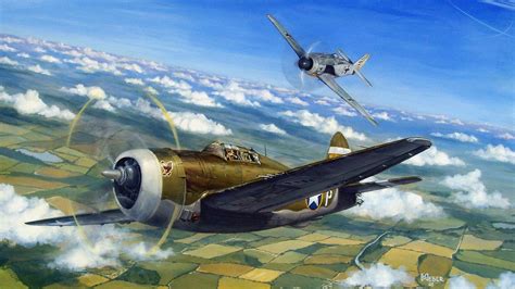 Hd Wallpaper P 47 Thunderbolt Air Combat Dogfight Ww2 War Painting