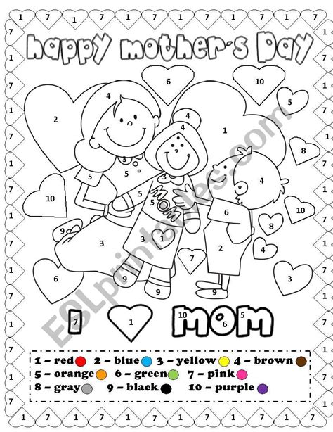 Happy Mother´s Day Coloring By Number Esl Worksheet By Lupiscasu