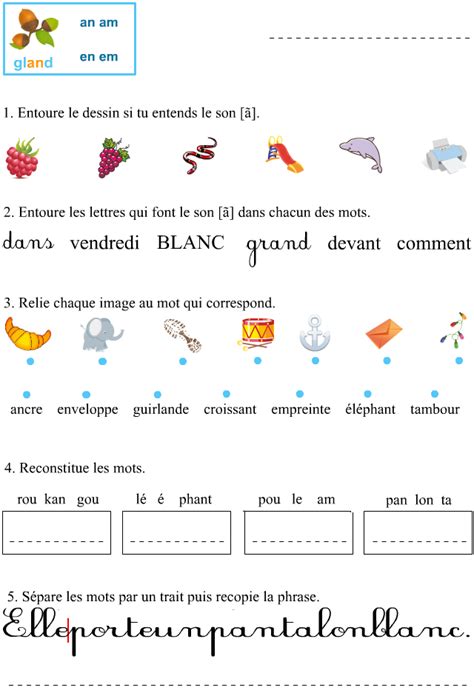Le son an exercices à imprimer Learning French For Kids Teaching