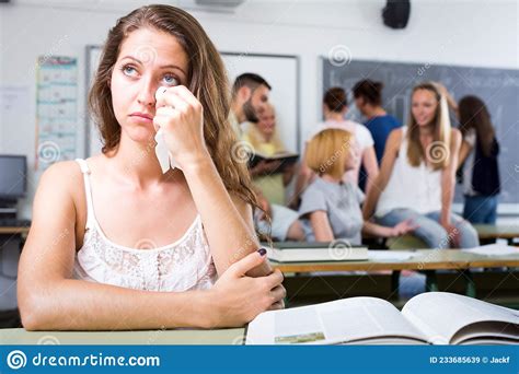 Crying Woman In University Classroom Stock Image Image Of Group