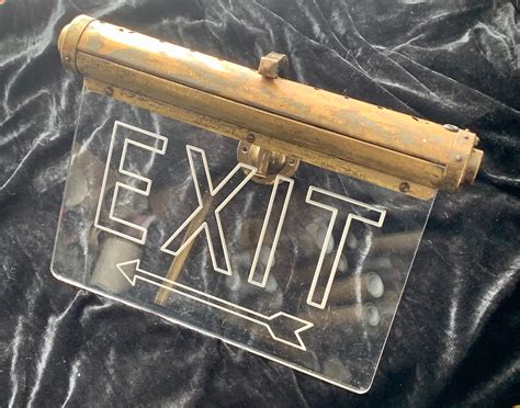 Vintage Flambosign Cinema Theatre Exit Sign With Brass Wall Fitting