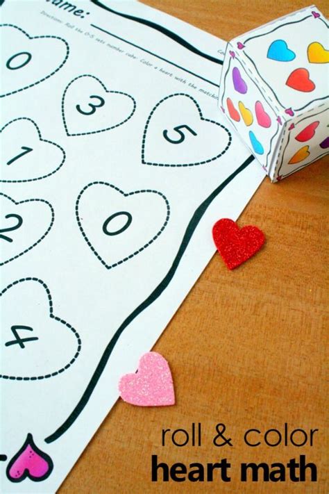 Roll And Color Heart Math Counting Activity For Preschool And
