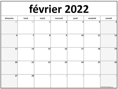 Février 2022 Calendrier Imprimable Calendrier Gratuit