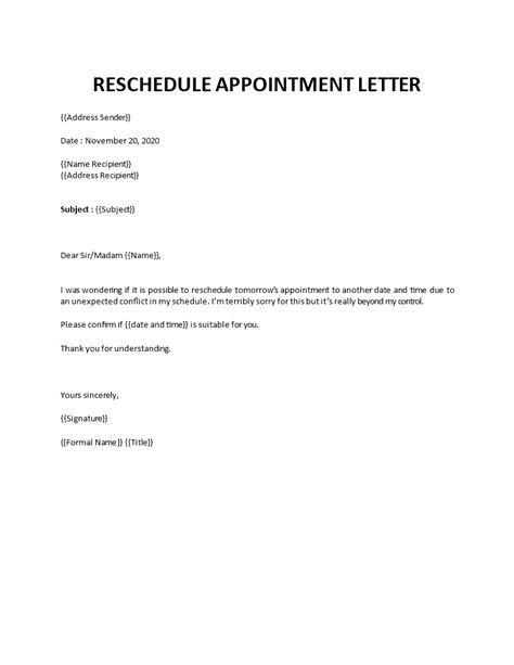 Reschedule Meeting Letter