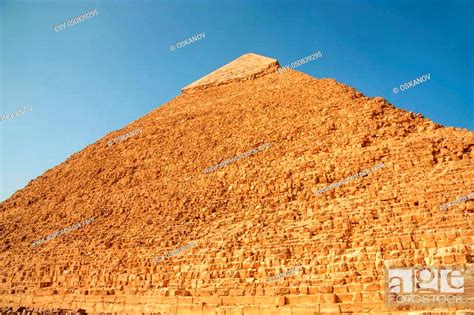 Close Up View Of Top Of The Pyramid Of Khafre In Giza Egypt Stock