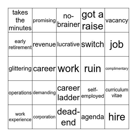 Workplace Vocabulary Bingo Card