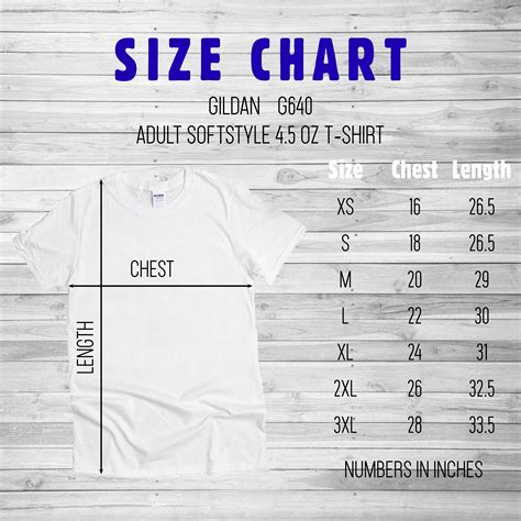 Gildan G640 Size Chart Crew-neck Tshirt Size Chart T-shirt | Etsy Canada