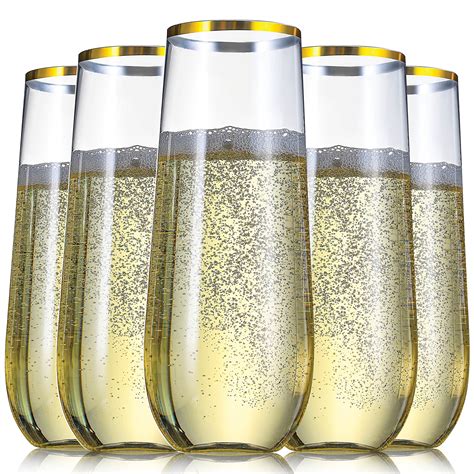 Buy 36 Pack Plastic Stemless Champagne Flutes 9 Oz Clear Drinking And Toasting Glass With Elegant
