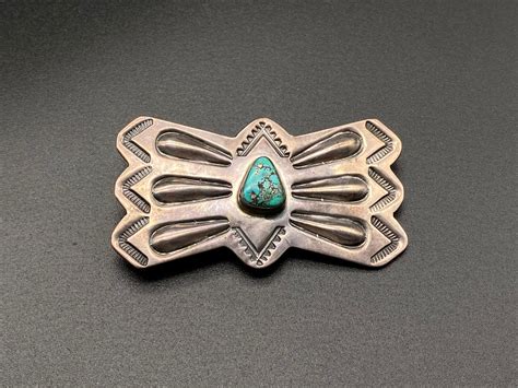 Vintage Navajo Sterling Silver Turquoise Stampwork Repousse Etsy