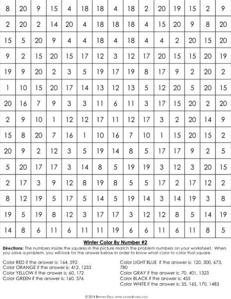 Winter Math Color By Number 3rd Grade Games 4 Gains