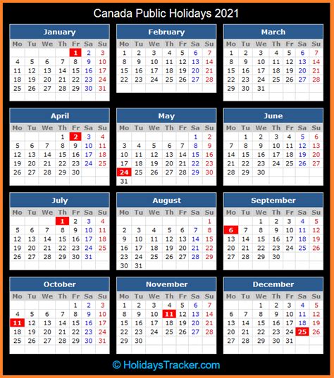 Canada Public Holidays 2021 Holidays Tracker