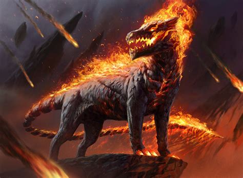 Mtg Art Akoum Hellhound From Zendikar Rising Set By Jason Kang Art