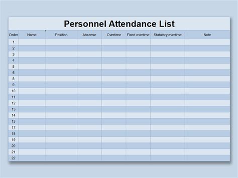 Excel Of Personel Attendance Listxls Wps Free Templates