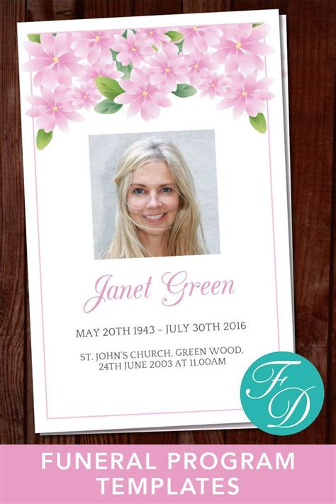 Pink Flowers Funeral Program Template Celebration Of Life Etsy